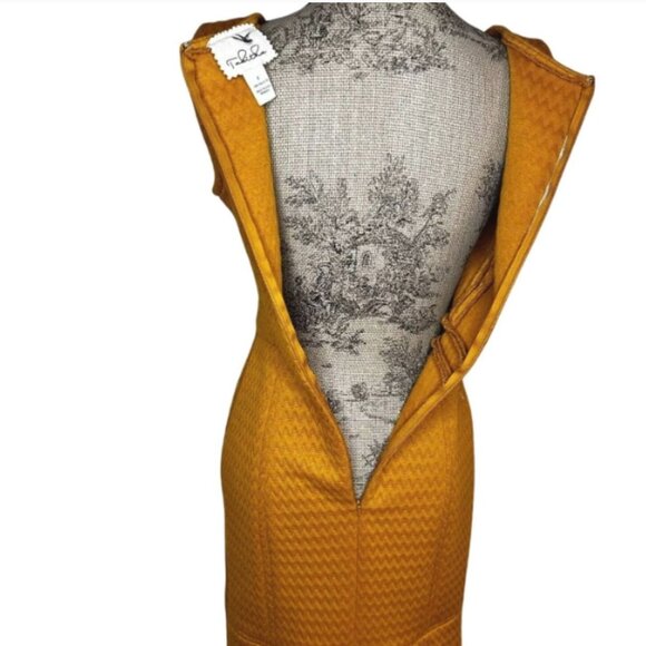 Anthropologie Tabitha Mustard Midi WomenDress Chevron Pattern Sleeveless Sz 4 EU - Picture 8 of 10